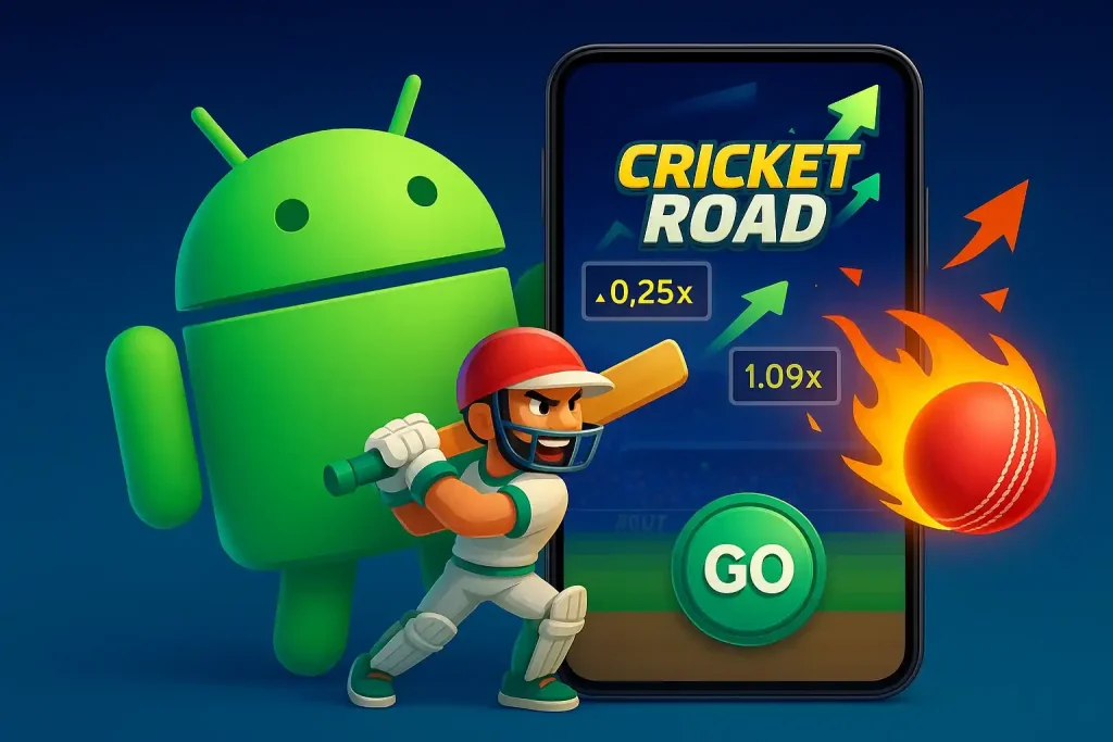 Android download banner for Cricket Road APK with fireball