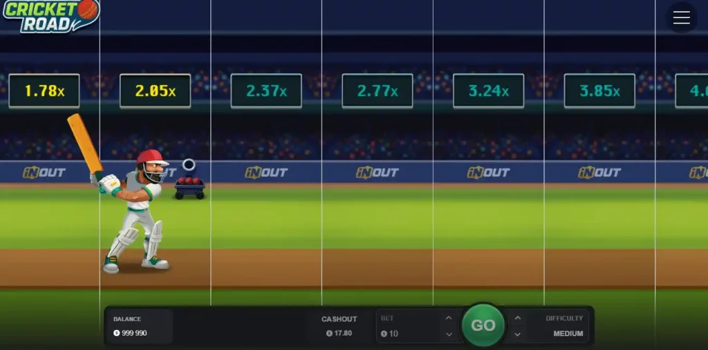 Cricket Road early game round showing multiplier growth