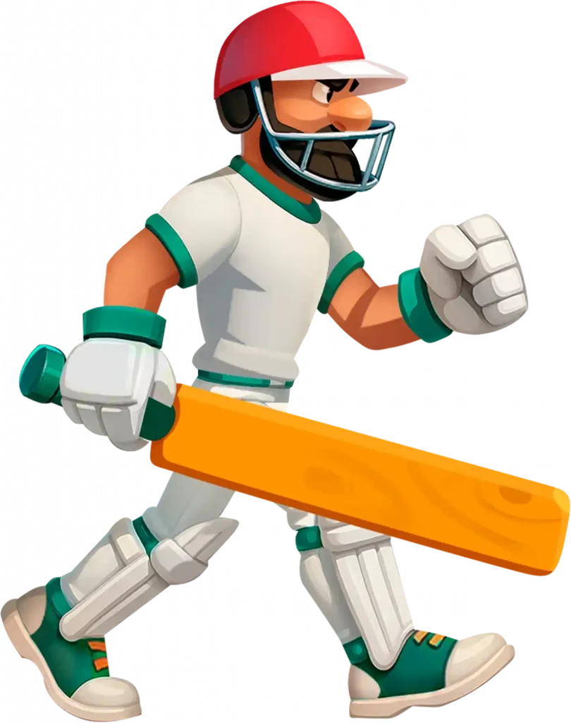 3D Cricket Road character holding bat in running pose