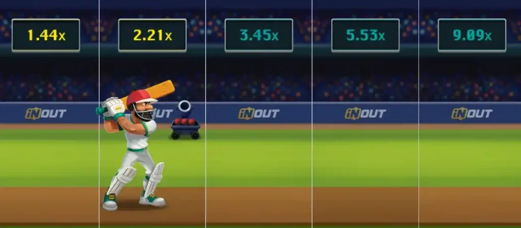 Cricket Road gameplay screenshot with rising multipliers in stadium