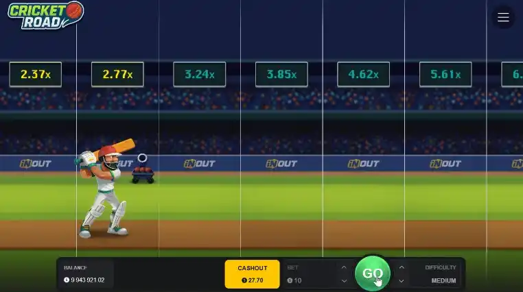 Cricket Road gameplay with tile path and multiplier progression